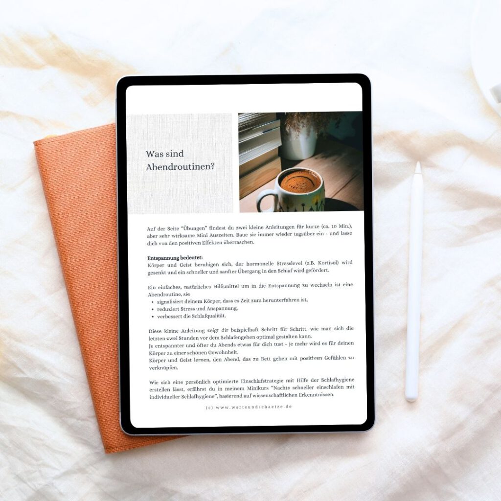 Abendroutine zum schneller einschlafen – 0 Euro - EBook Inhaltsseite